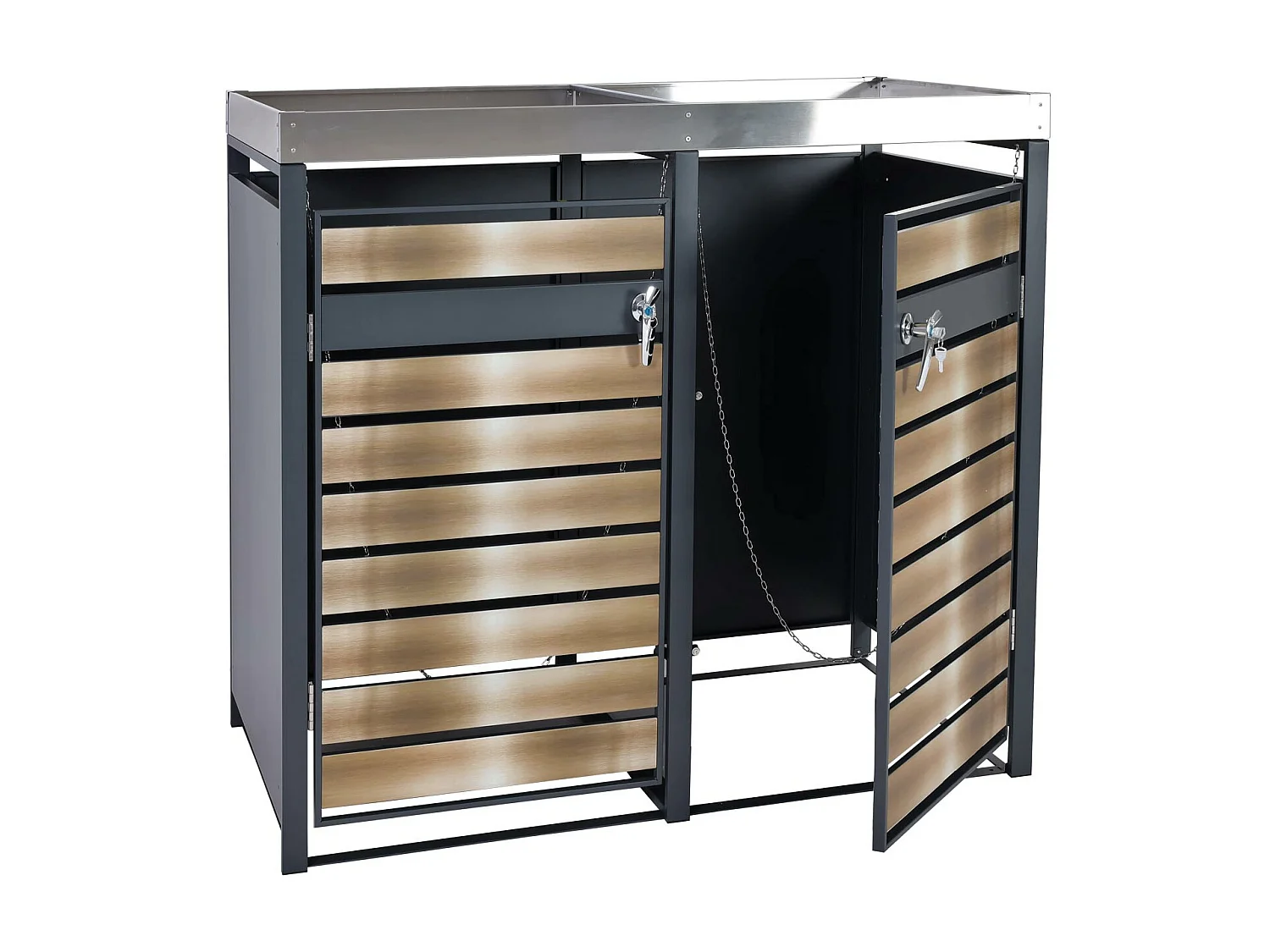 Set 2x copribidoni box spazzatura rifiuti con fioriera MCW-J81 80x132x125cm acciaio inox antracite gold