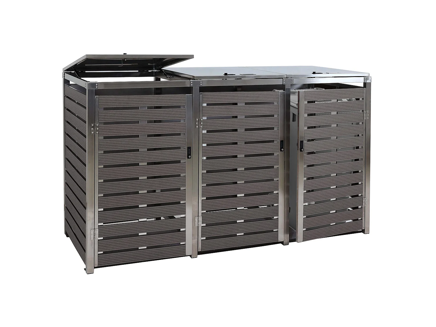 3x copribidoni box spazzatura rifiuti MCW-K14 85x200x120cm acciaio inox WPC antracite