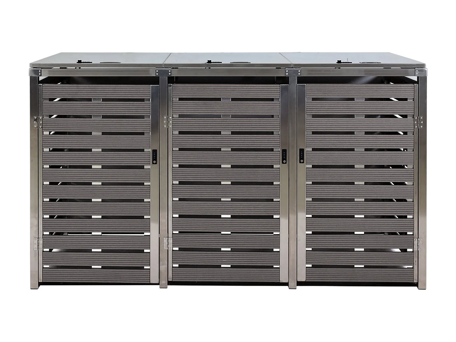 3x copribidoni box spazzatura rifiuti MCW-K14 85x200x120cm acciaio inox WPC antracite