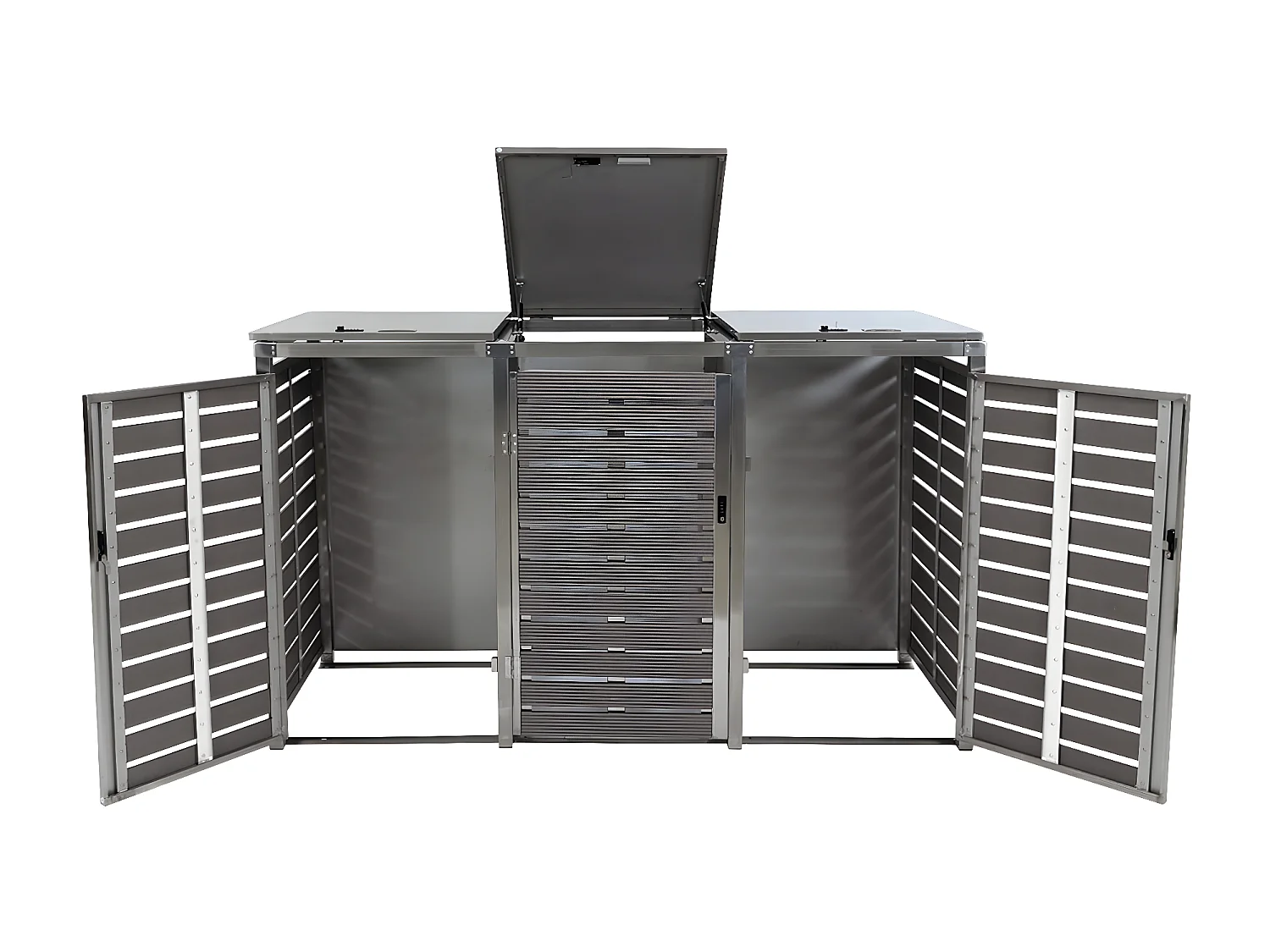 3x copribidoni box spazzatura rifiuti MCW-K14 85x200x120cm acciaio inox WPC antracite