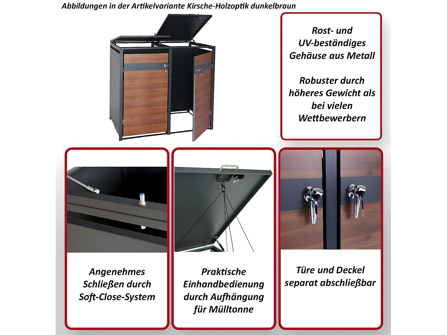 Afvalzak MCW-J82 (2er/4er),  donkerbruin kersenhout look