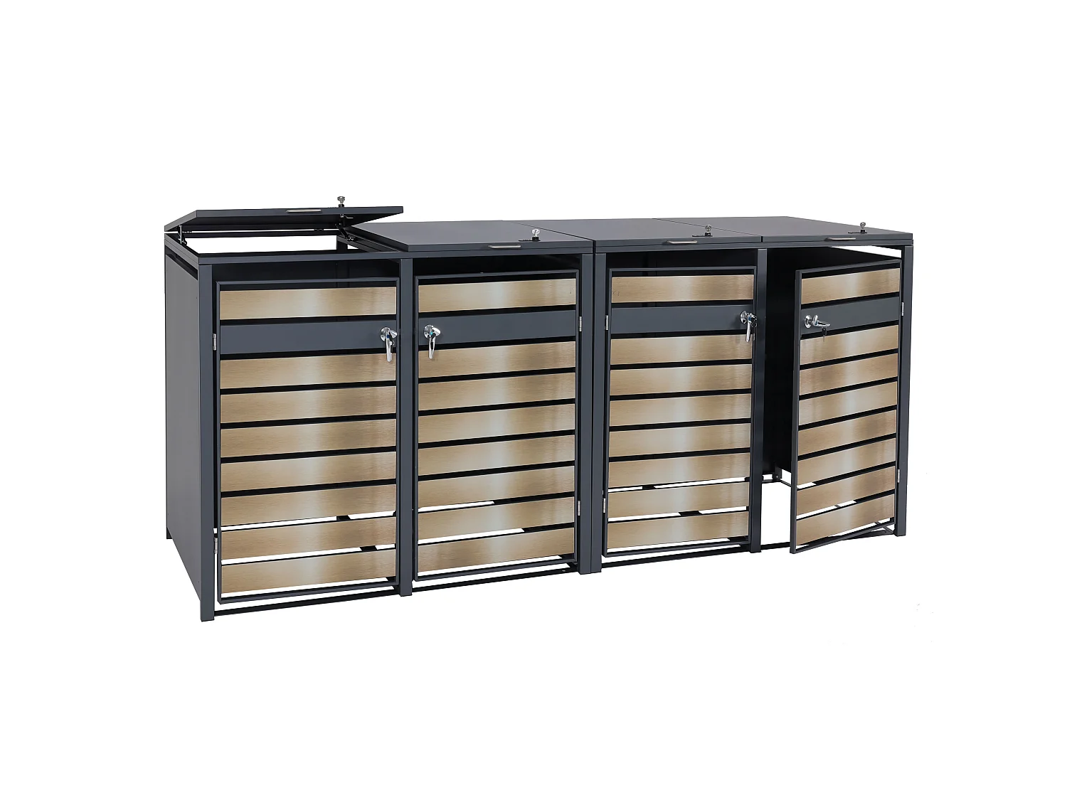 Set 4x copribidoni box spazzatura rifiuti MCW-J81 XL 98x284x117cm acciaio inox antracite gold