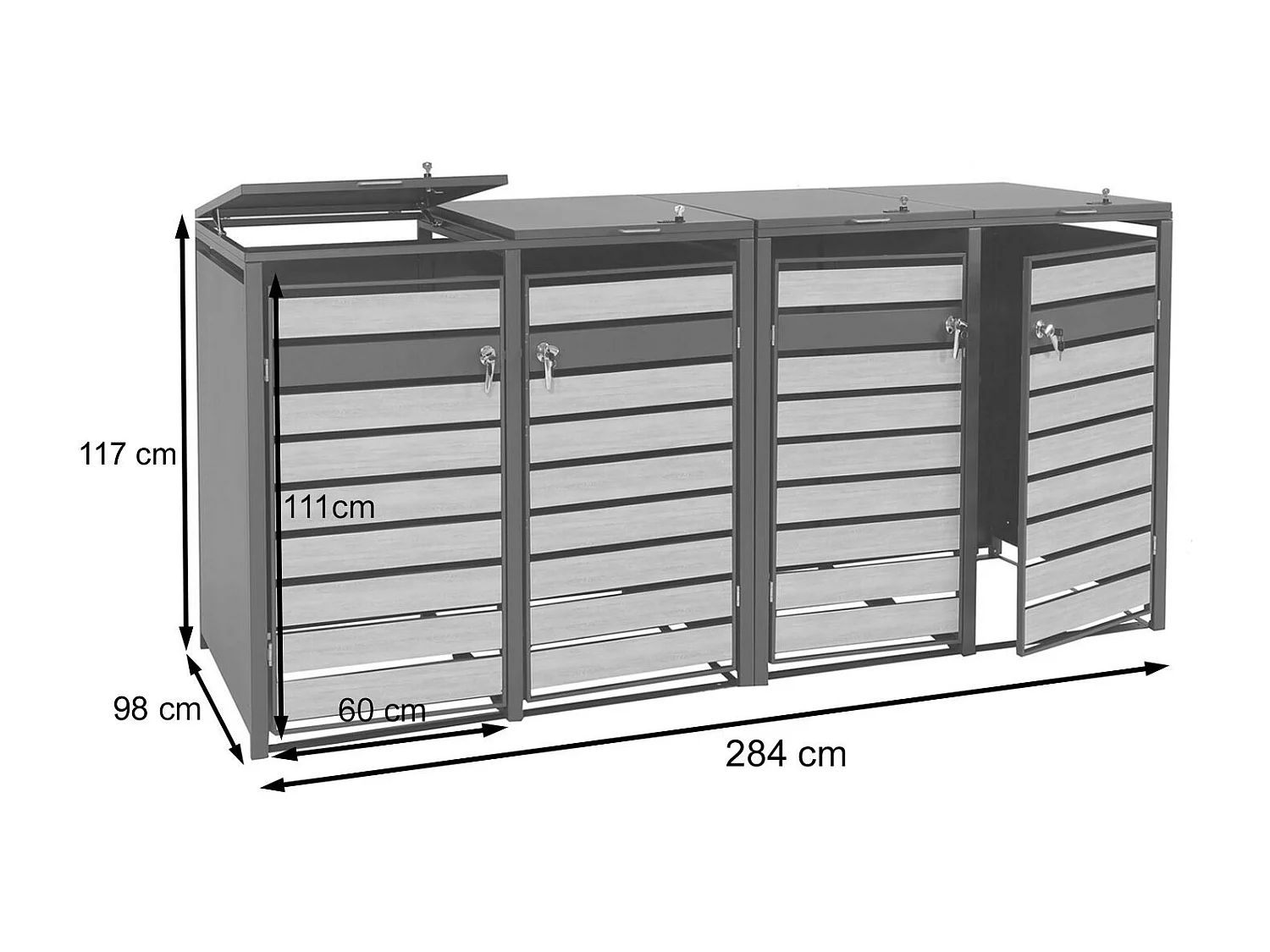 Set 4x copribidoni box spazzatura rifiuti MCW-J81 XL 98x284x117cm acciaio inox antracite gold