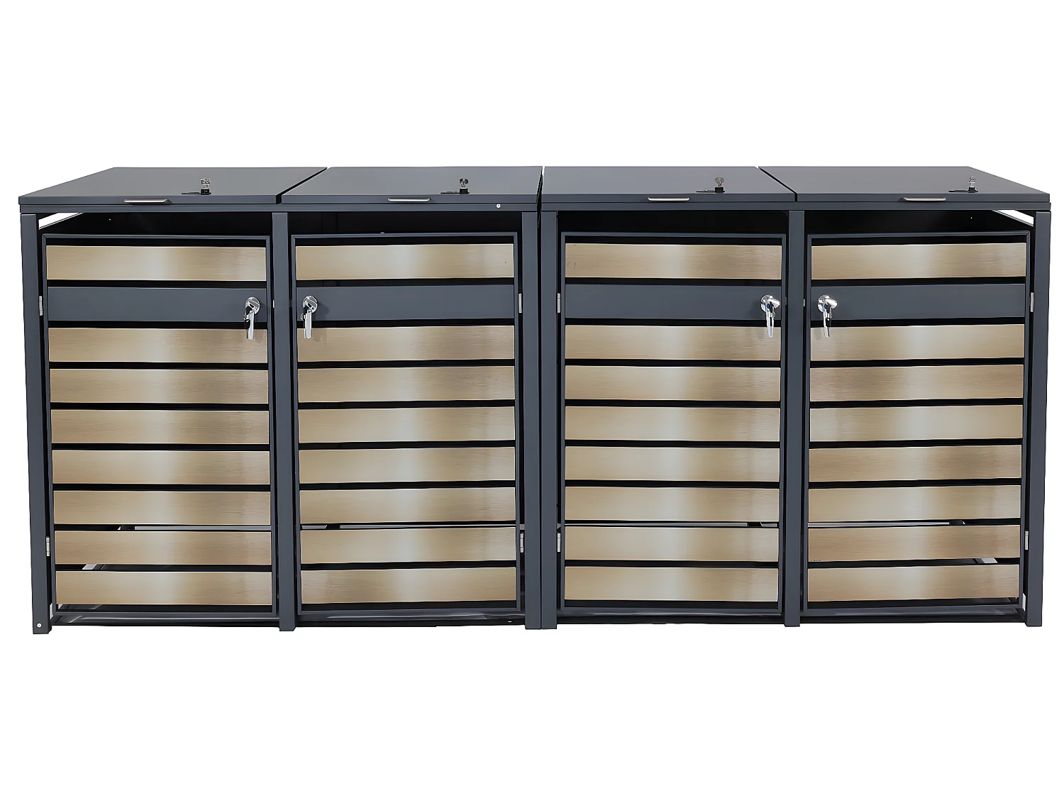 Set 4x copribidoni box spazzatura rifiuti MCW-J81 XL 98x284x117cm acciaio inox antracite gold