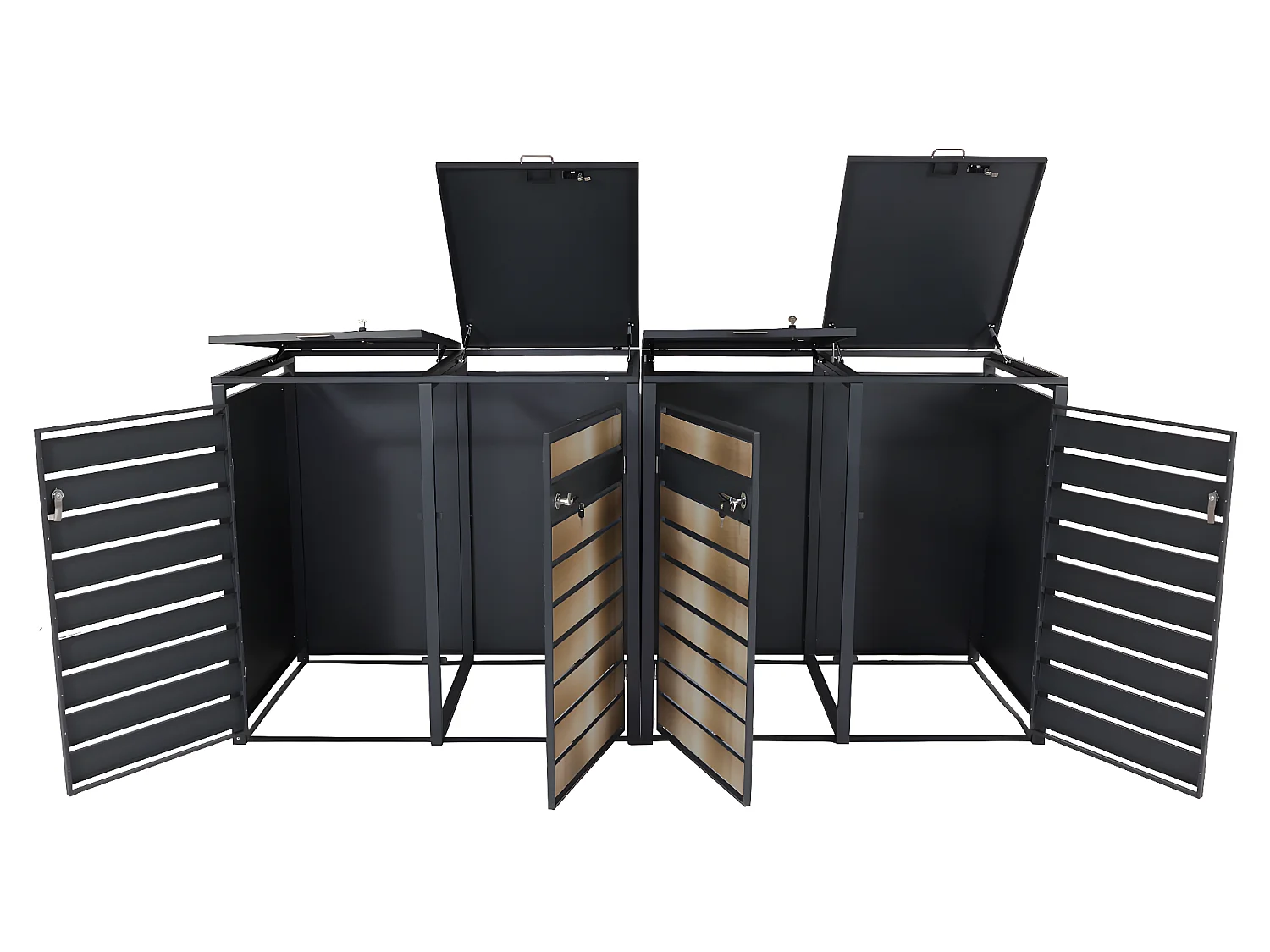 Set 4x copribidoni box spazzatura rifiuti MCW-J81 XL 98x284x117cm acciaio inox antracite gold