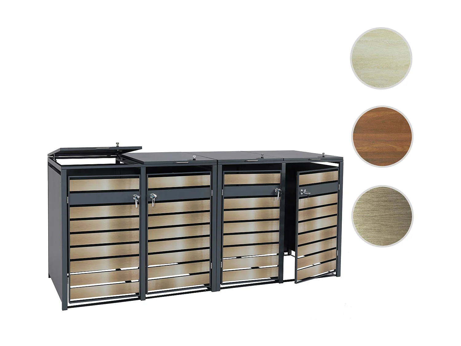 Set 4x copribidoni box spazzatura rifiuti MCW-J81 XL 98x284x117cm acciaio inox antracite gold