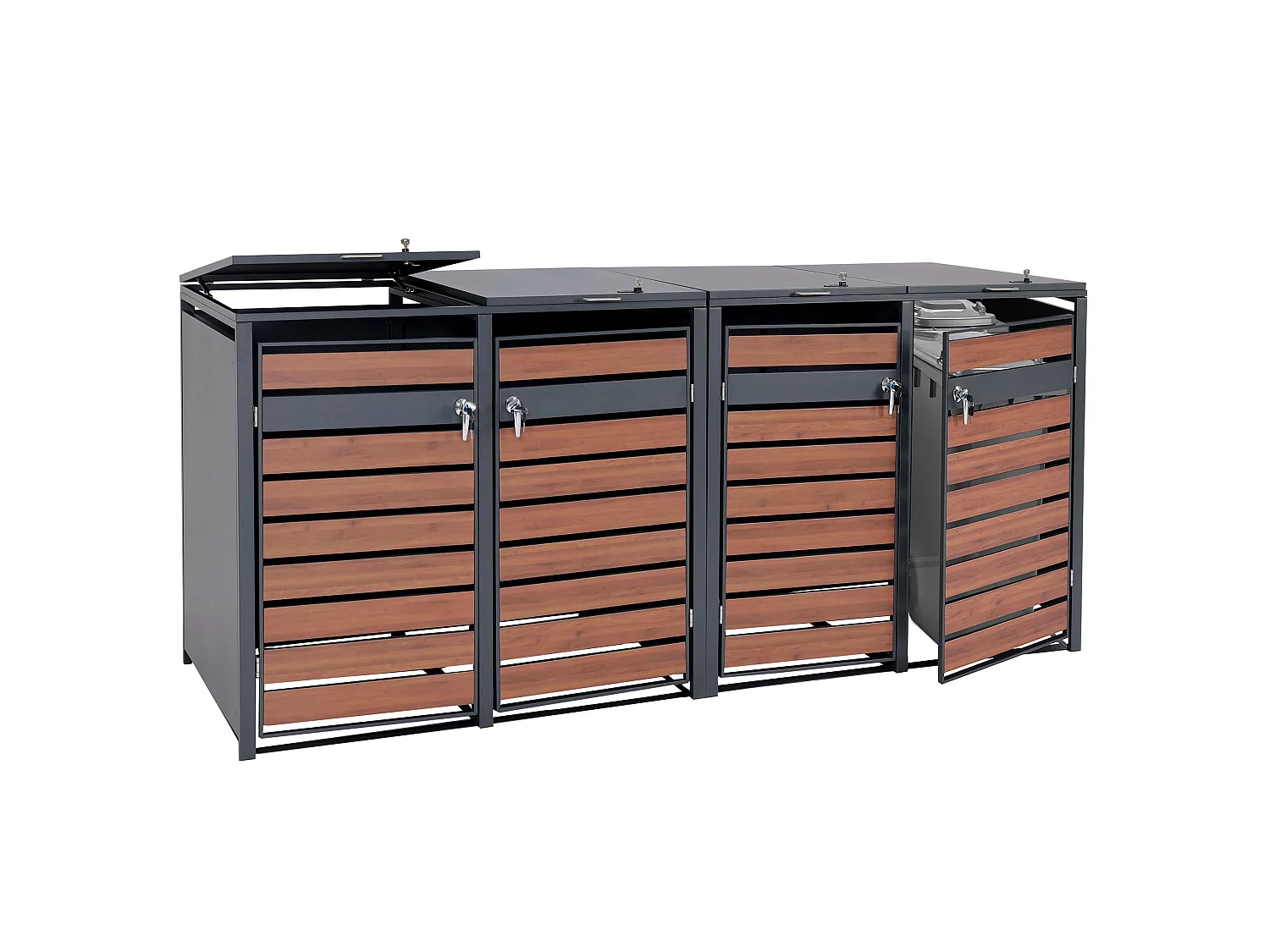 XL Mülltonnenverkleidung MCW-J81 4er/8er, Kirsche-Holzoptik dunkelbraun