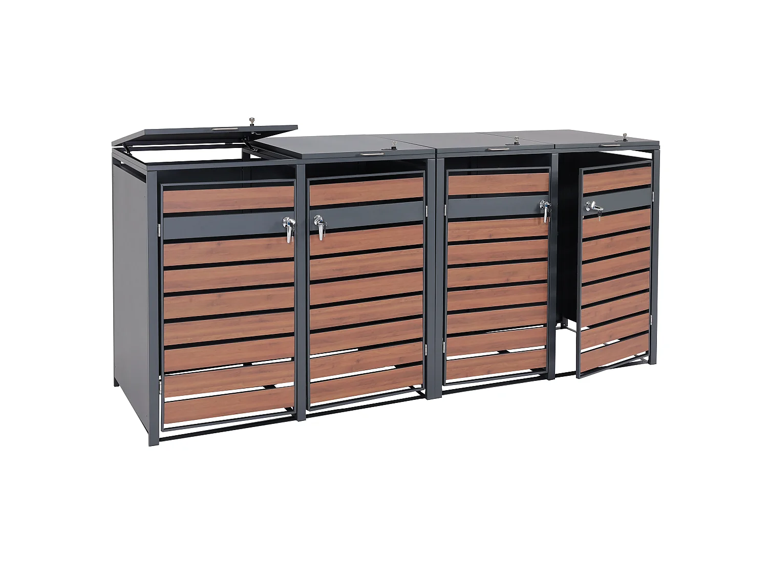 XL Mülltonnenverkleidung MCW-J81 4er/8er, Kirsche-Holzoptik dunkelbraun