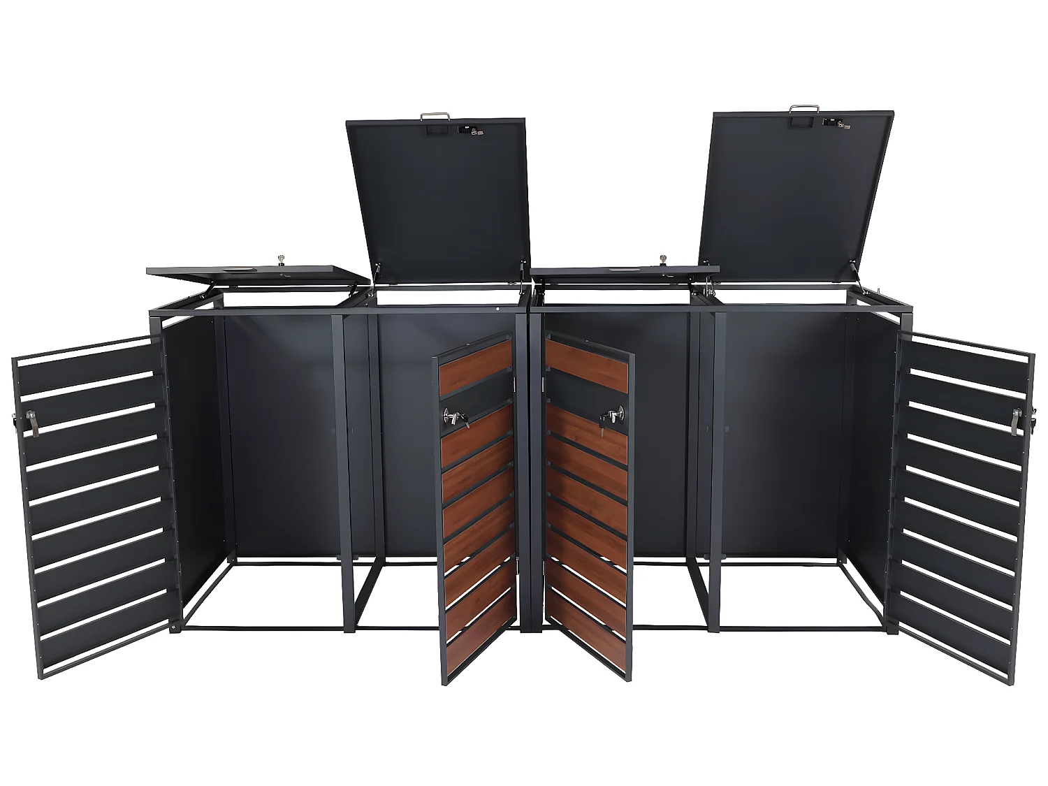 XL Mülltonnenverkleidung MCW-J81 4er/8er, Kirsche-Holzoptik dunkelbraun