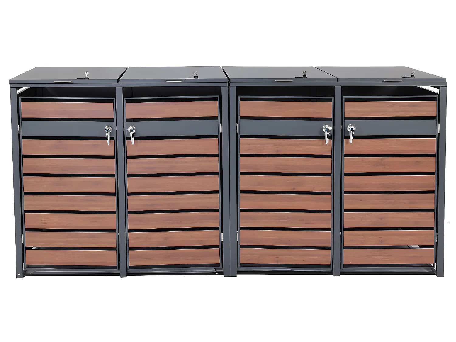 XL Mülltonnenverkleidung MCW-J81 4er/8er, Kirsche-Holzoptik dunkelbraun