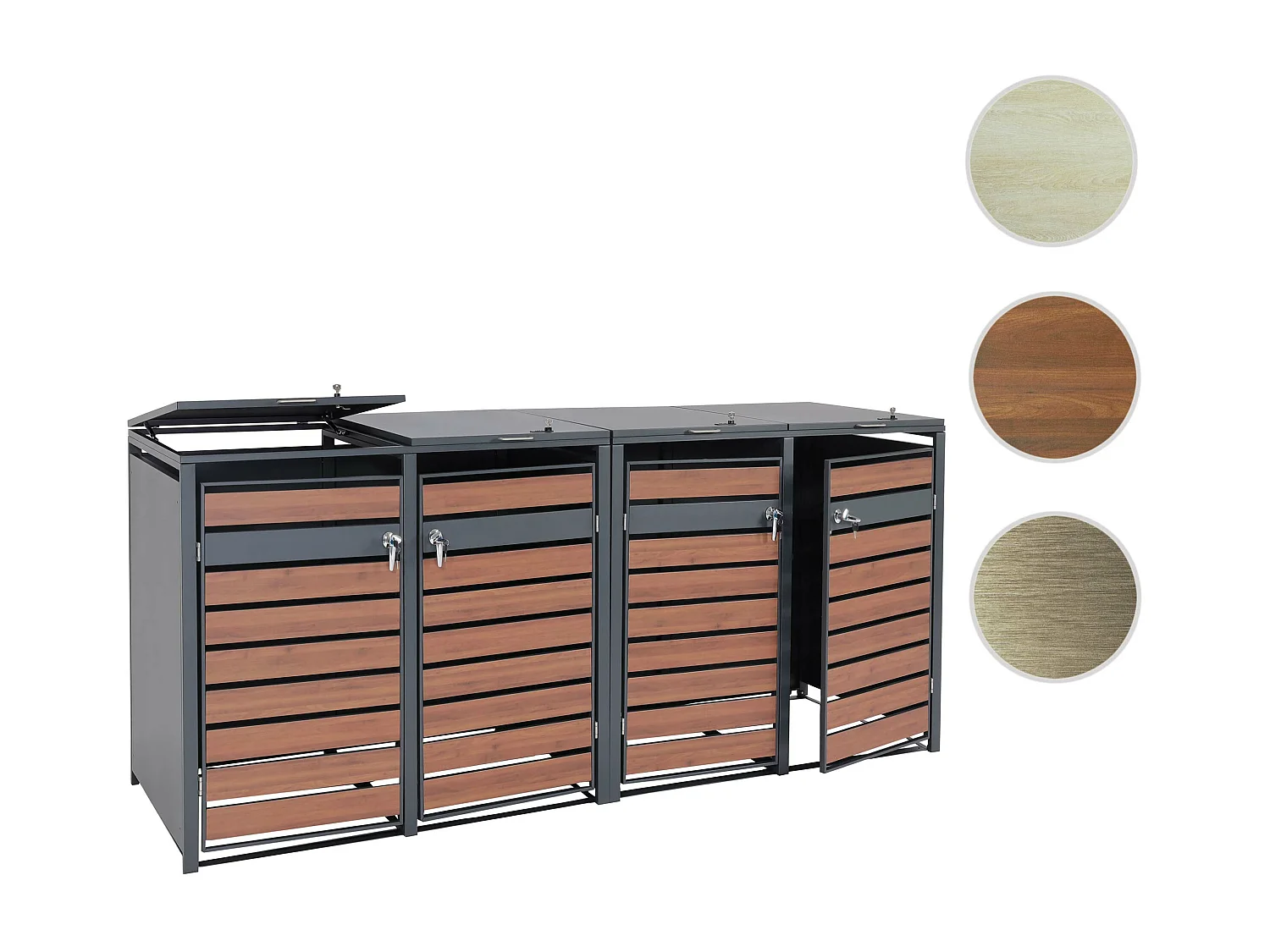 XL Mülltonnenverkleidung MCW-J81 4er/8er, Kirsche-Holzoptik dunkelbraun