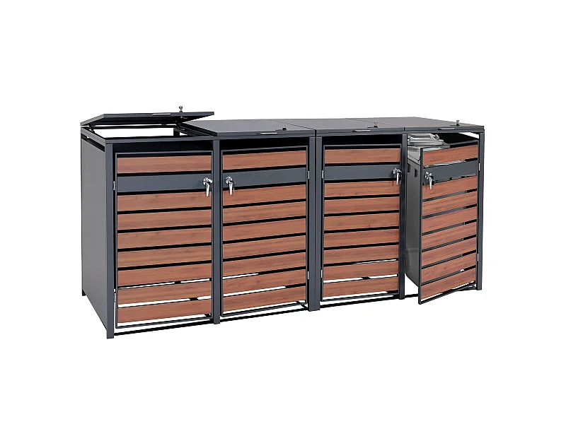 XL Mülltonnenverkleidung MCW-J81 4er/8er, Kirsche-Holzoptik dunkelbraun
