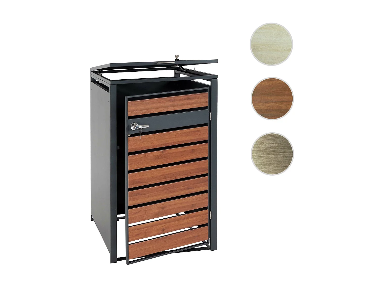 Copribidone box spazzatura rifiuti MCW-J81 XL 98x73x117cm acciaio inox antracite ciliegio