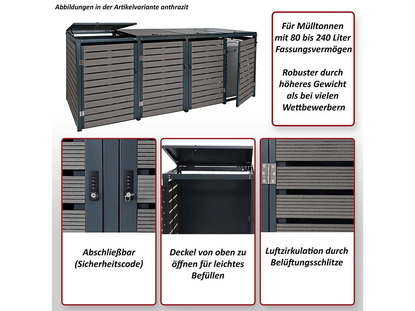 Mülltonnenverkleidung MCW-K14 (4er), Anthrazit