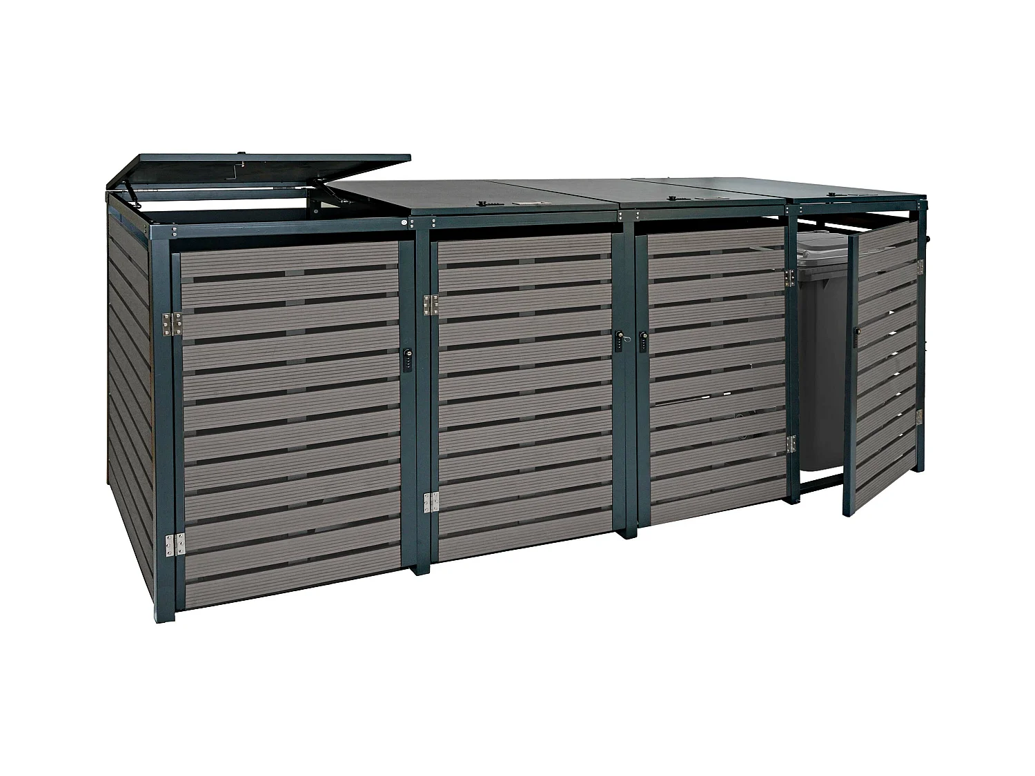 4x copribidoni box spazzatura rifiuti MCW-K14 84x264x119cm metallo WPC antracite