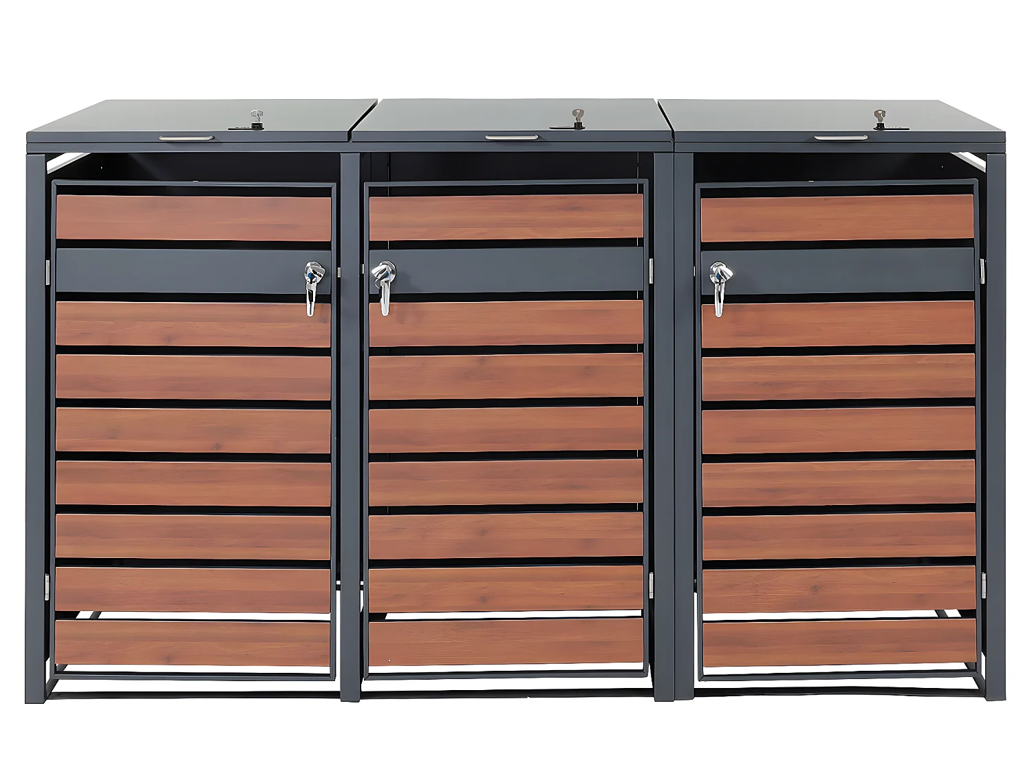 Set 3x copribidoni box spazzatura rifiuti MCW-J81 XL 98x205x117cm acciaio inox antracite ciliegio