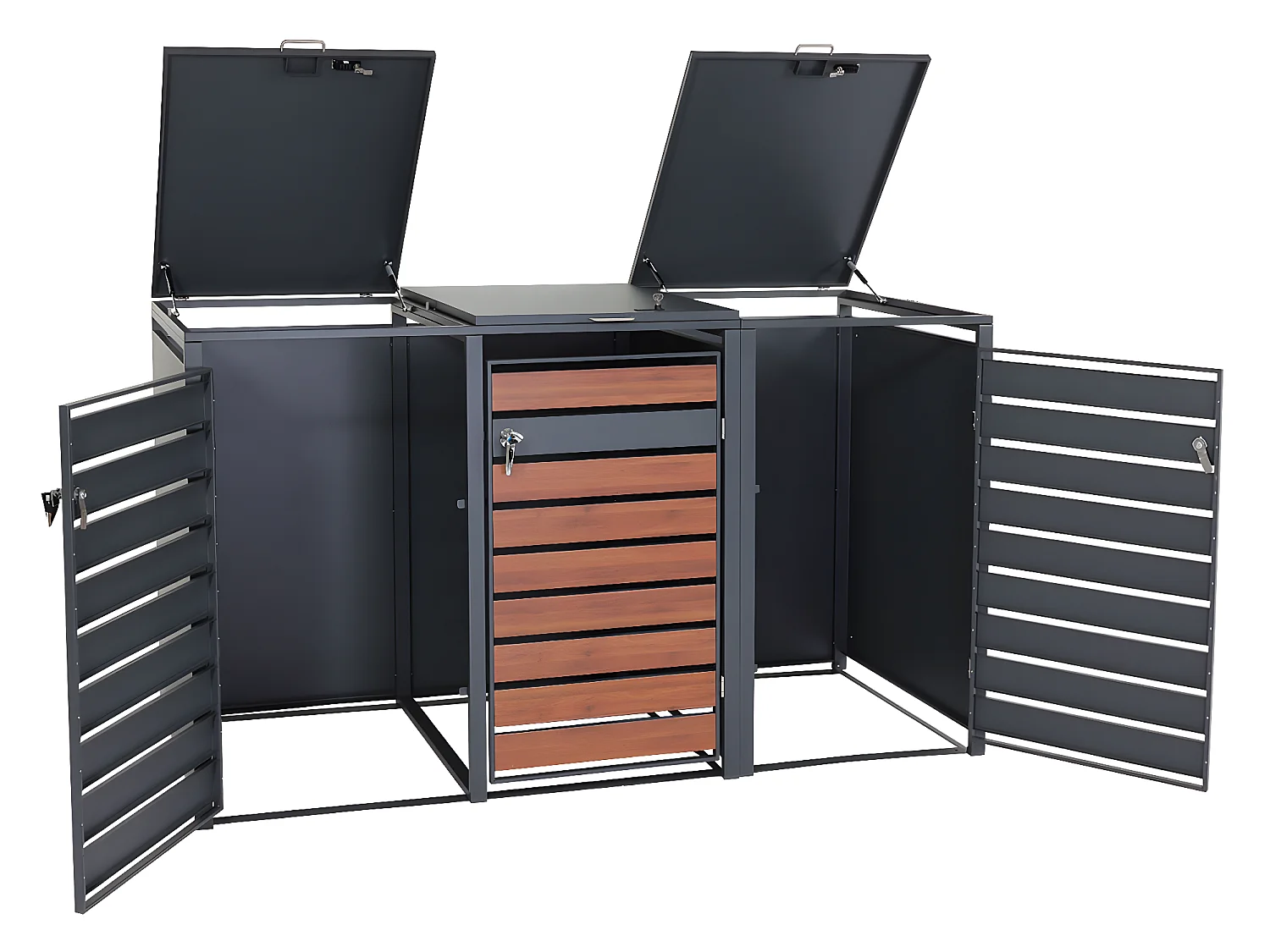 Set 3x copribidoni box spazzatura rifiuti MCW-J81 XL 98x205x117cm acciaio inox antracite ciliegio