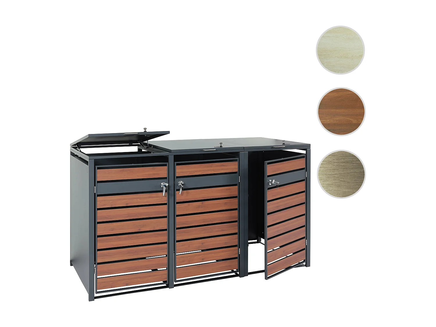 Set 3x copribidoni box spazzatura rifiuti MCW-J81 XL 98x205x117cm acciaio inox antracite ciliegio