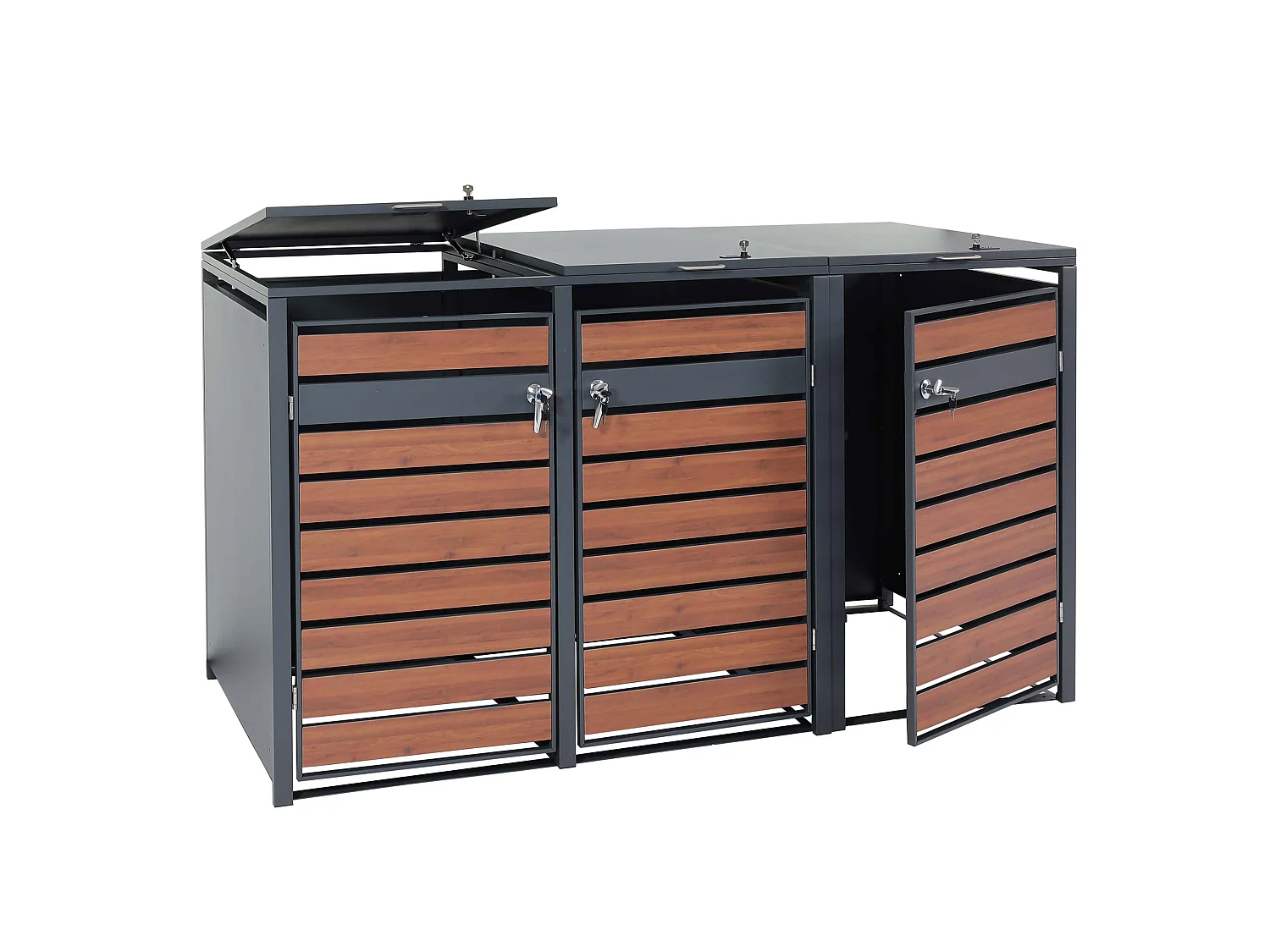 XL Mülltonnenverkleidung MCW-J81 3er/6er, Kirsche-Holzoptik dunkelbraun