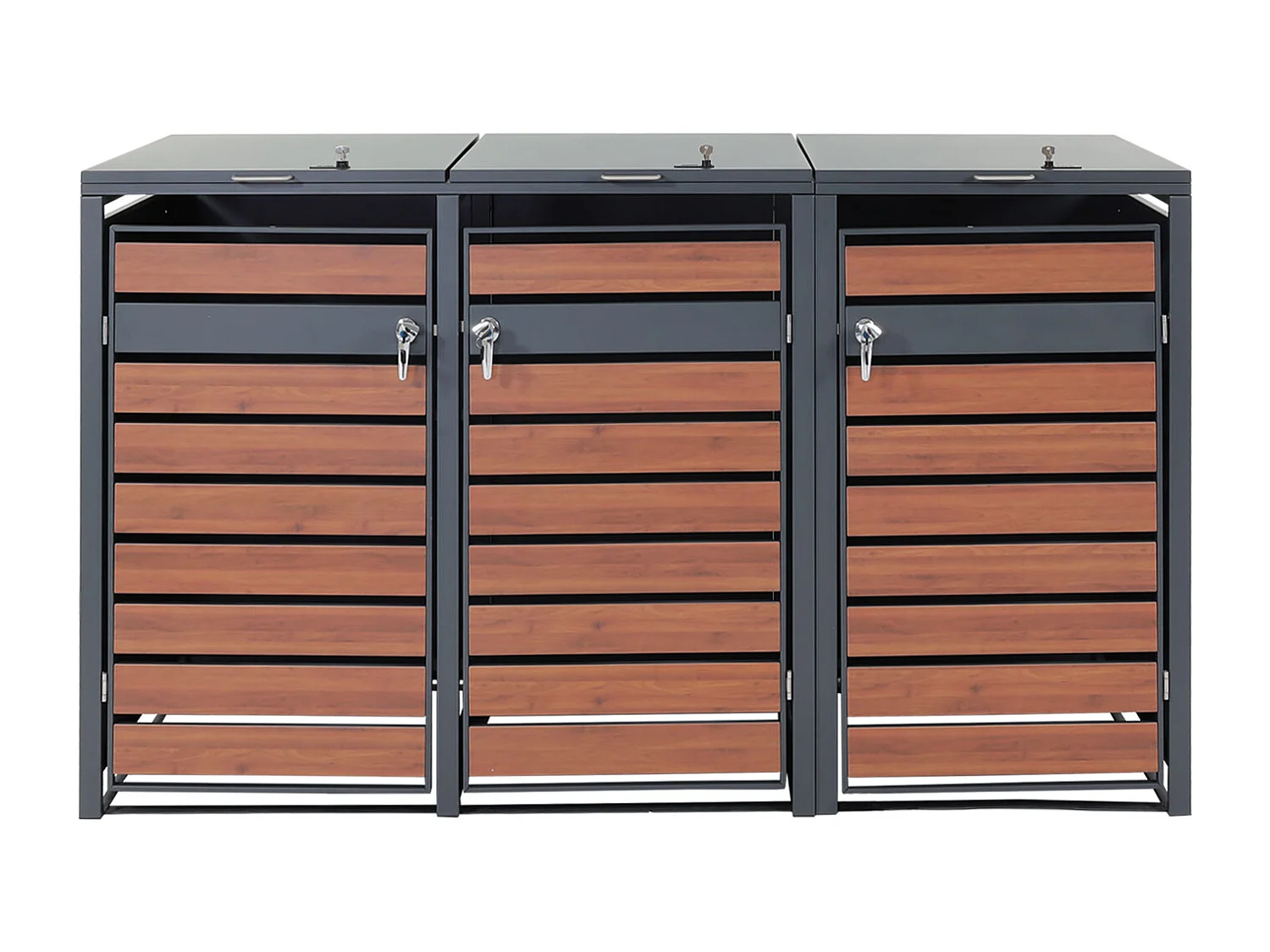 XL Mülltonnenverkleidung MCW-J81 3er/6er, Kirsche-Holzoptik dunkelbraun