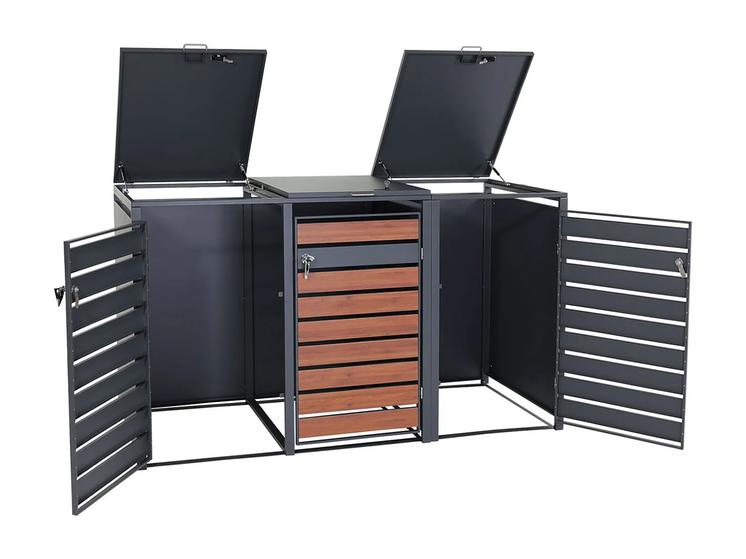 XL Mülltonnenverkleidung MCW-J81 3er/6er, Kirsche-Holzoptik dunkelbraun