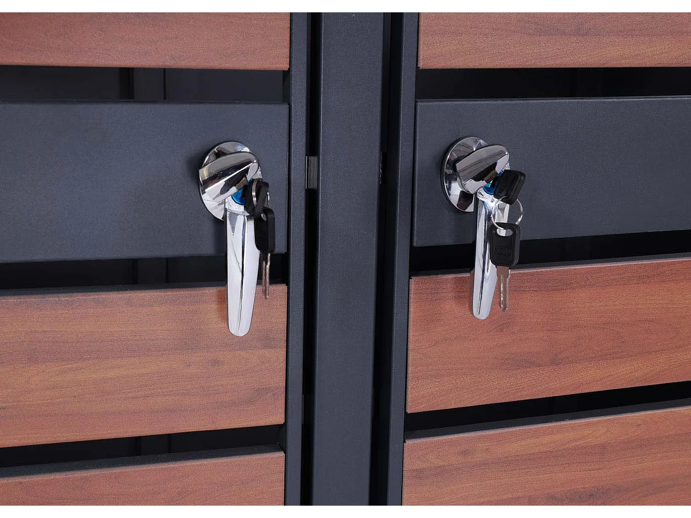 XL Mülltonnenverkleidung MCW-J81 3er/6er, Kirsche-Holzoptik dunkelbraun