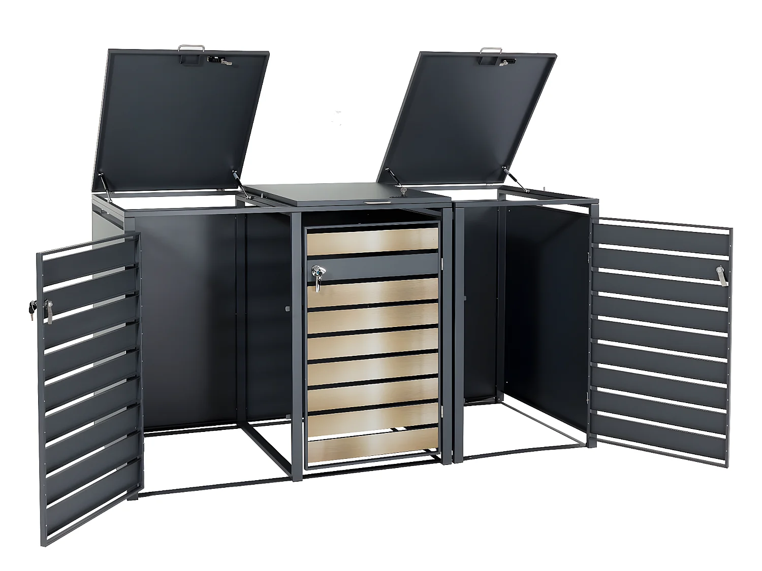 Set 3x copribidoni box spazzatura rifiuti MCW-J81 XL 98x215x117cm acciaio inox antracite gold