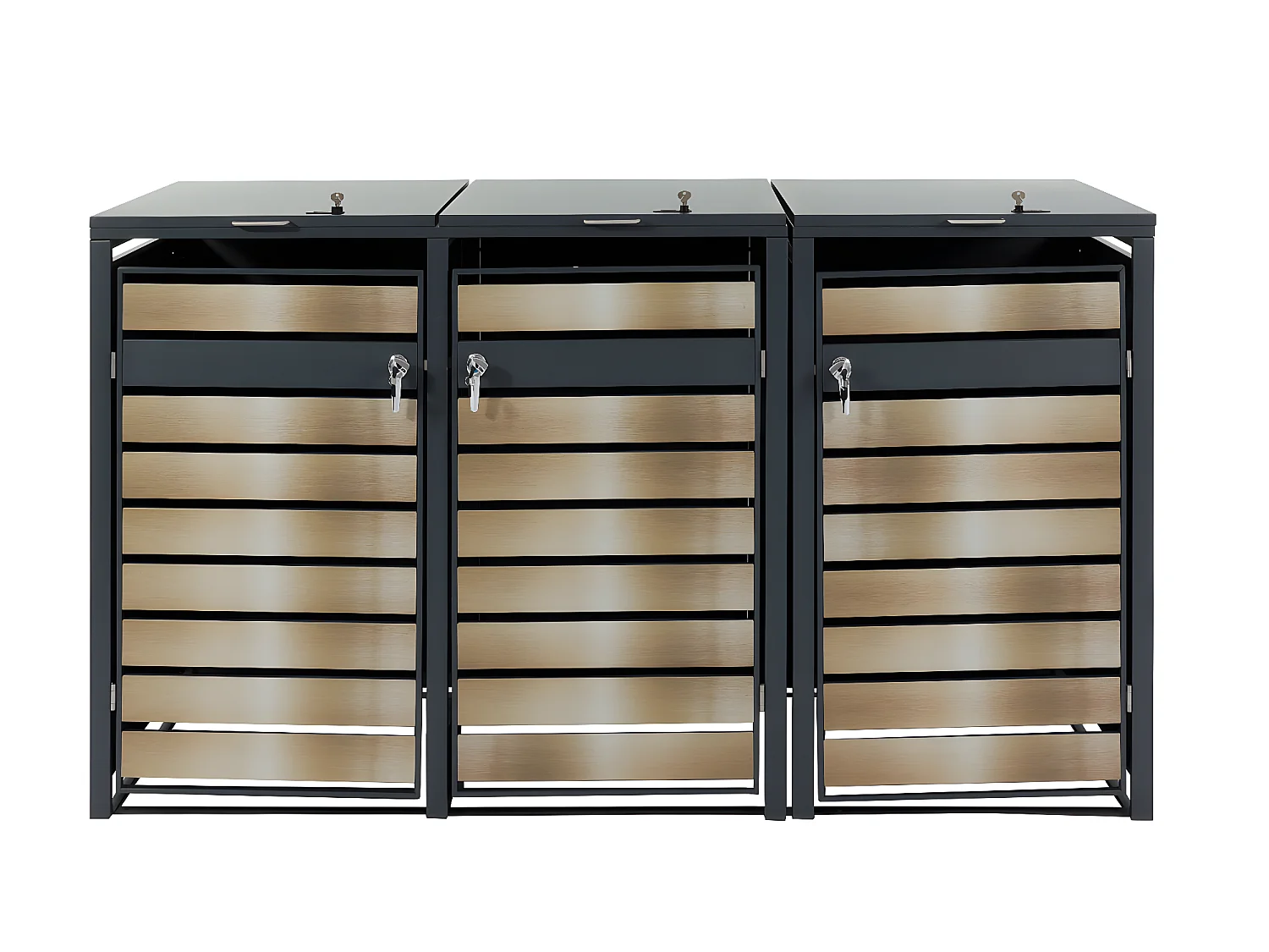 Set 3x copribidoni box spazzatura rifiuti MCW-J81 XL 98x215x117cm acciaio inox antracite gold