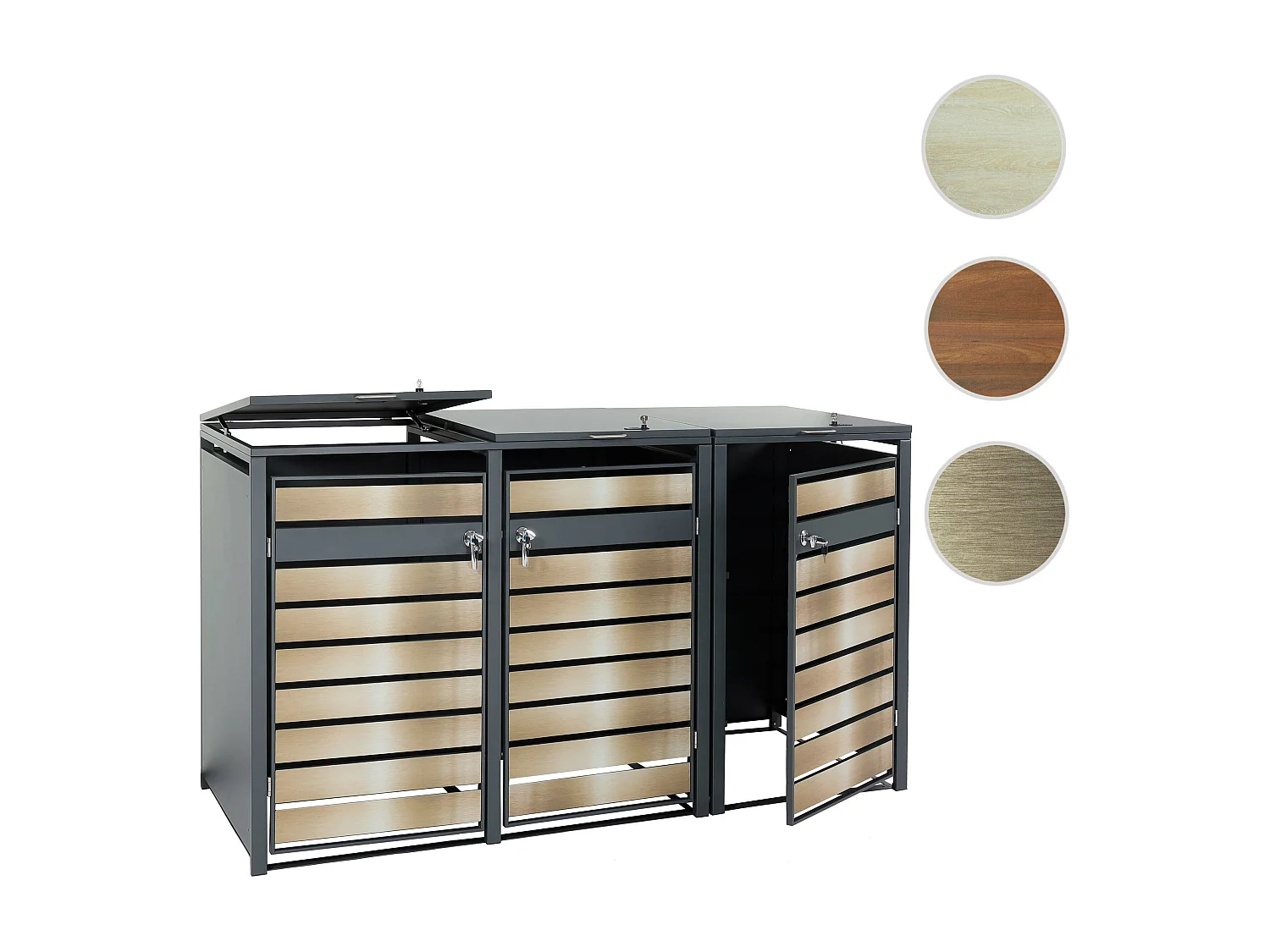 Set 3x copribidoni box spazzatura rifiuti MCW-J81 XL 98x215x117cm acciaio inox antracite gold