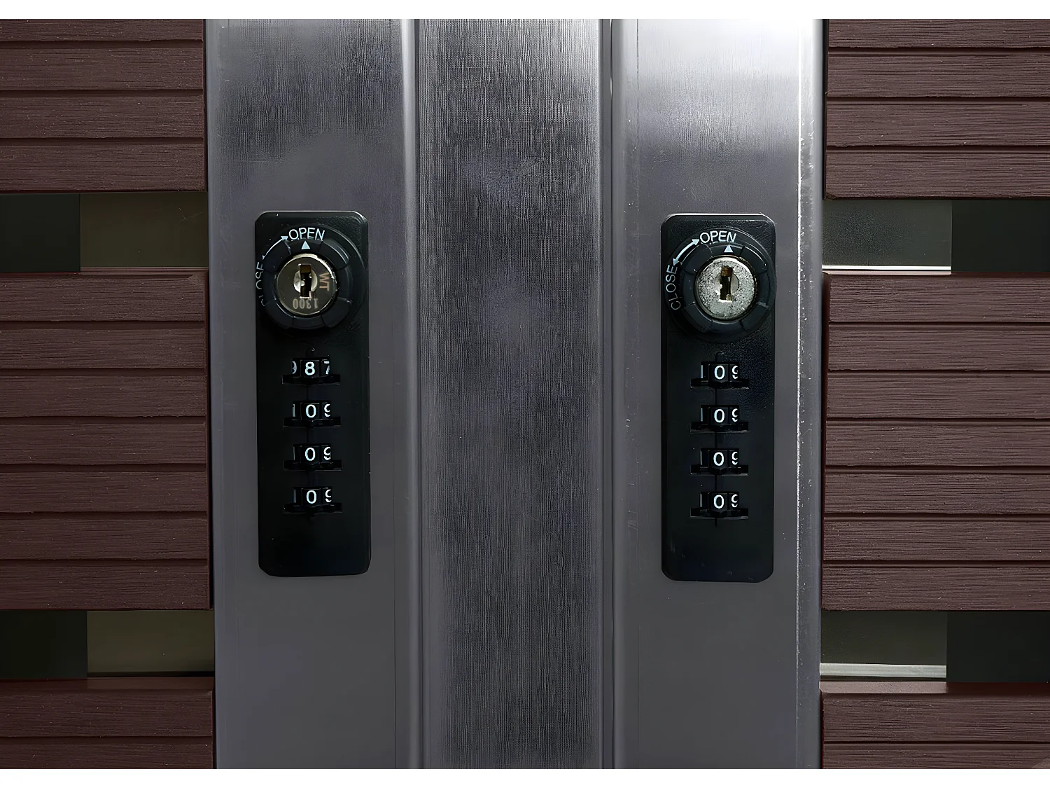 2x copribidoni box spazzatura rifiuti MCW-K14 XL 102x144x117cm acciaio inox WPC marrone