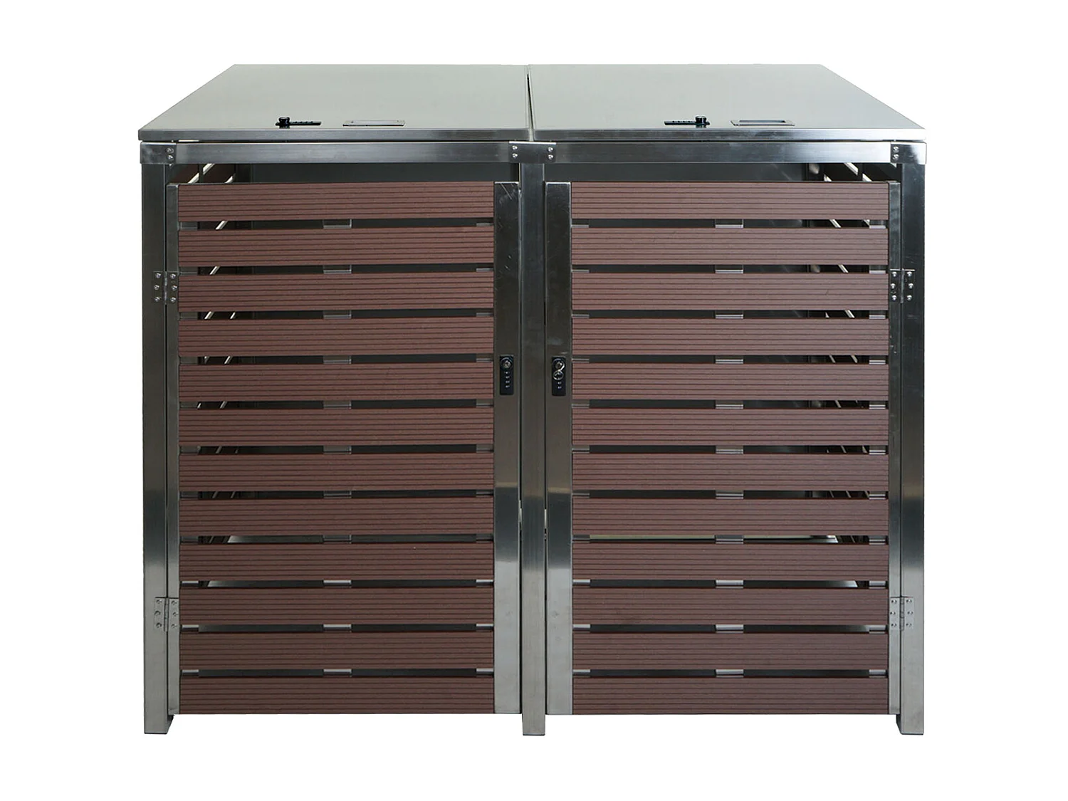 2x copribidoni box spazzatura rifiuti MCW-K14 XL 102x144x117cm acciaio inox WPC marrone