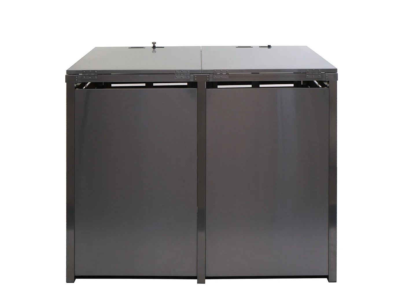2x copribidoni box spazzatura rifiuti MCW-K14 XL 102x144x117cm acciaio inox WPC marrone