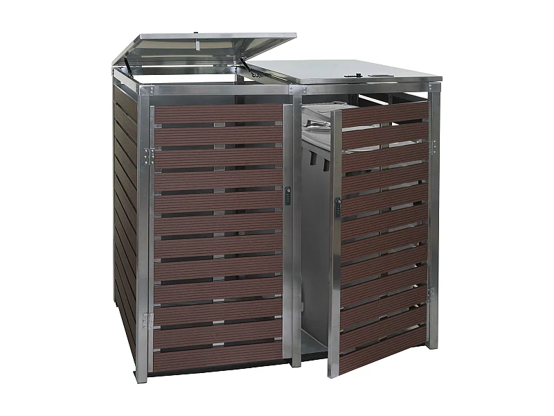 XL Mülltonnenverkleidung MCW-K14 2er/4er, Walnuss-Holzoptik