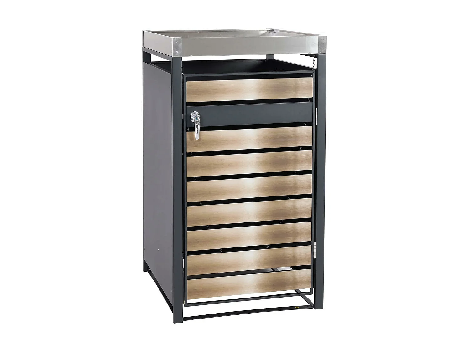 Copribidone box spazzatura rifiuti con fioriera MCW-J81 80x68x125cm acciaio inox antracite gold