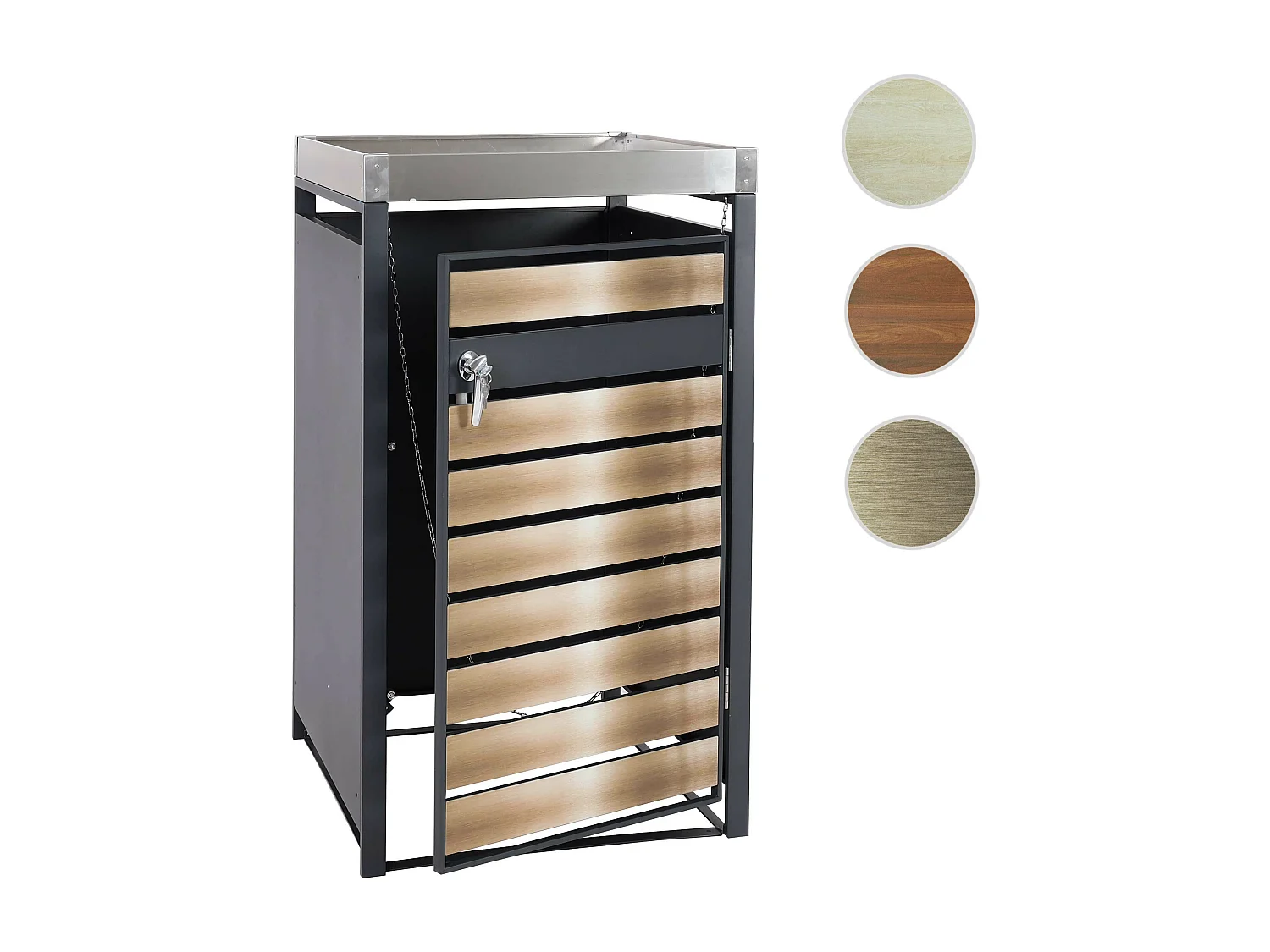 Copribidone box spazzatura rifiuti con fioriera MCW-J81 80x68x125cm acciaio inox antracite gold