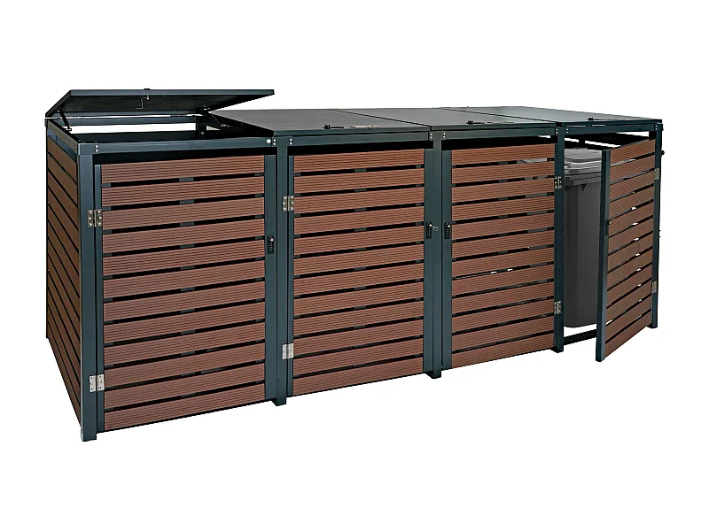 4x copribidoni box spazzatura rifiuti MCW-K14 84x264x119cm metallo WPC marrone