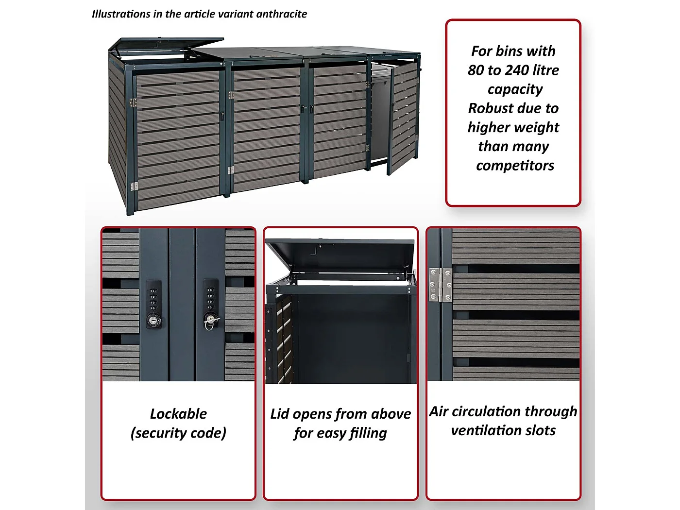 Mülltonnenverkleidung MCW-K14 (4er), Walnuss-Holzoptik