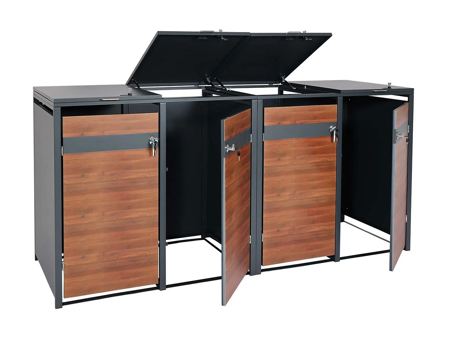 Set 4x copribidoni box spazzatura rifiuti MCW-J82 XL 98x290x117cm acciaio inox antracite ciliegio