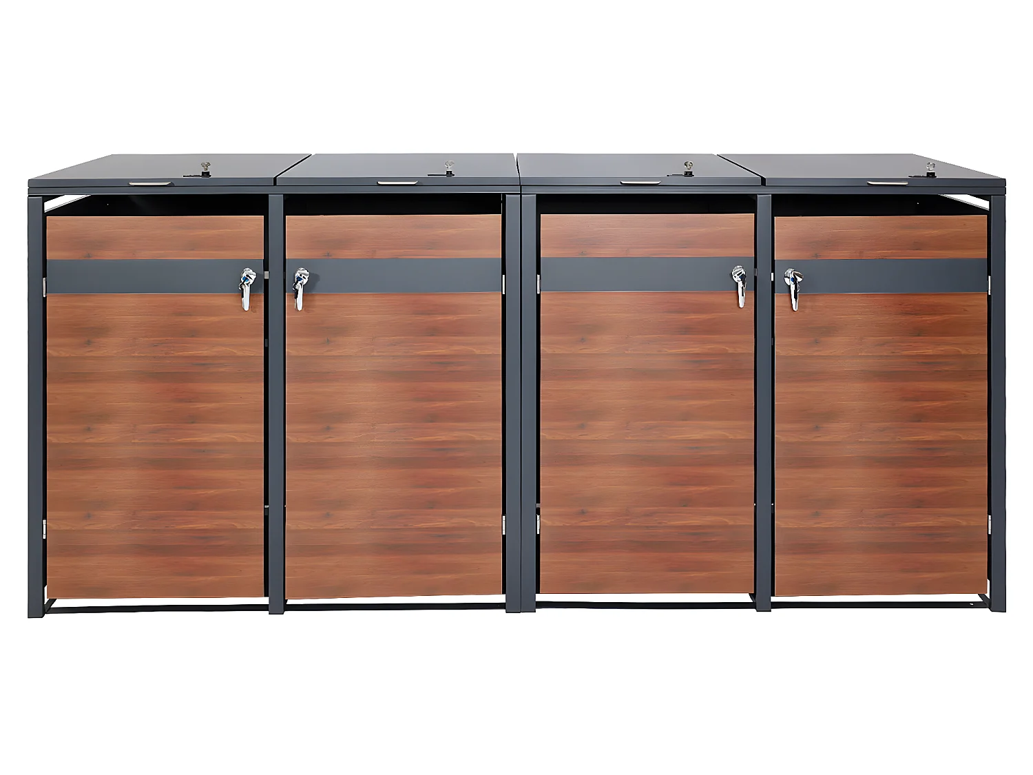 Set 4x copribidoni box spazzatura rifiuti MCW-J82 XL 98x290x117cm acciaio inox antracite ciliegio