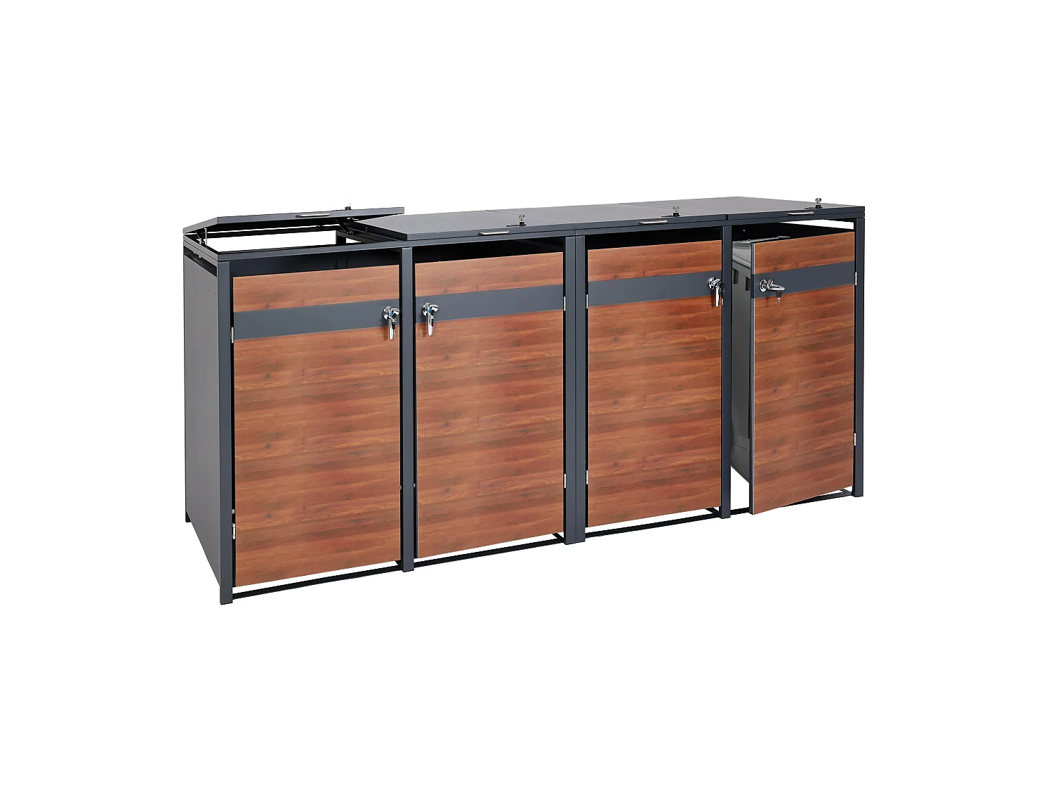 XL Mülltonnenverkleidung MCW-J82 4er/8er, Kirsche-Holzoptik dunkelbraun