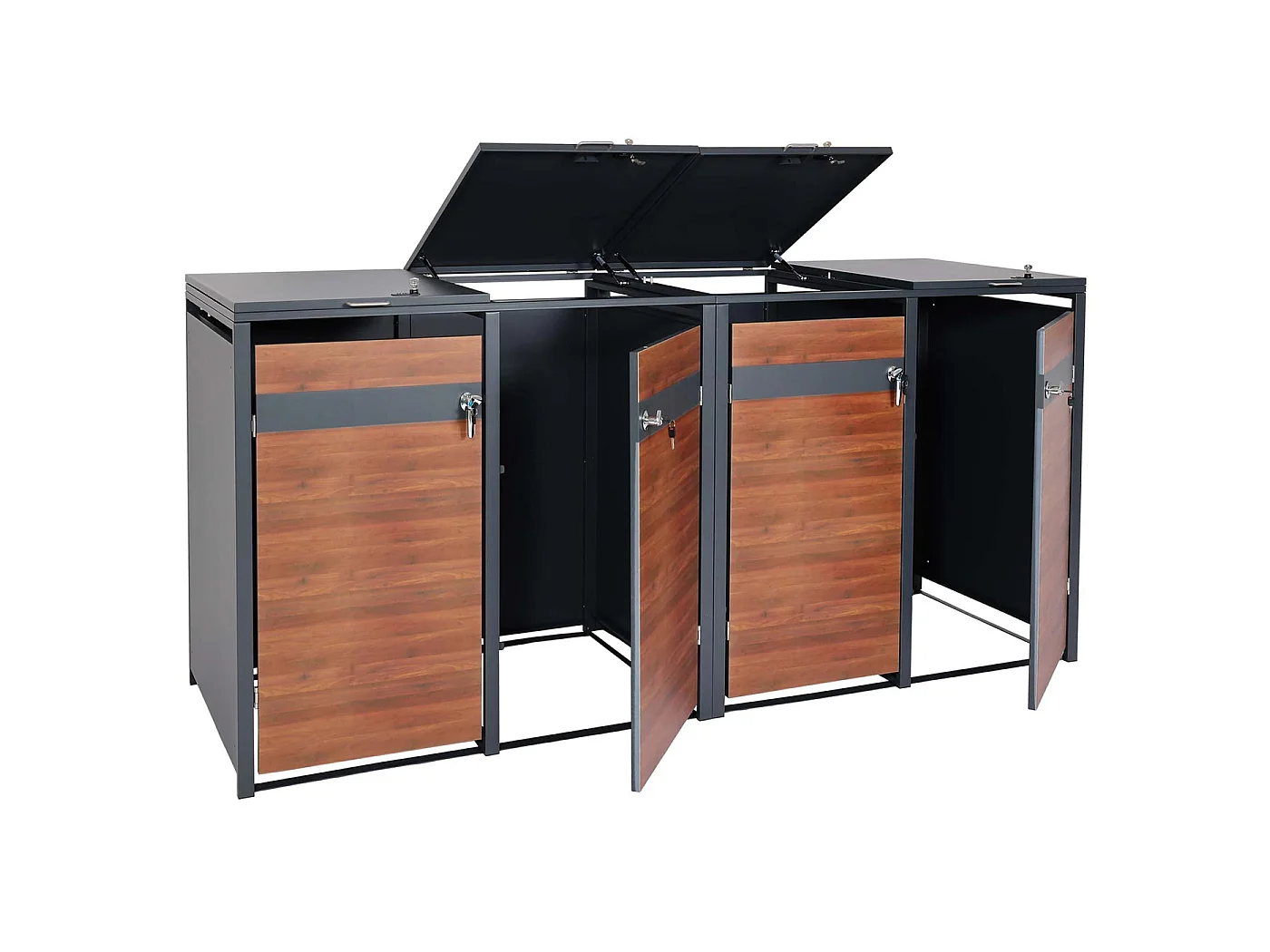 XL Mülltonnenverkleidung MCW-J82 4er/8er, Kirsche-Holzoptik dunkelbraun