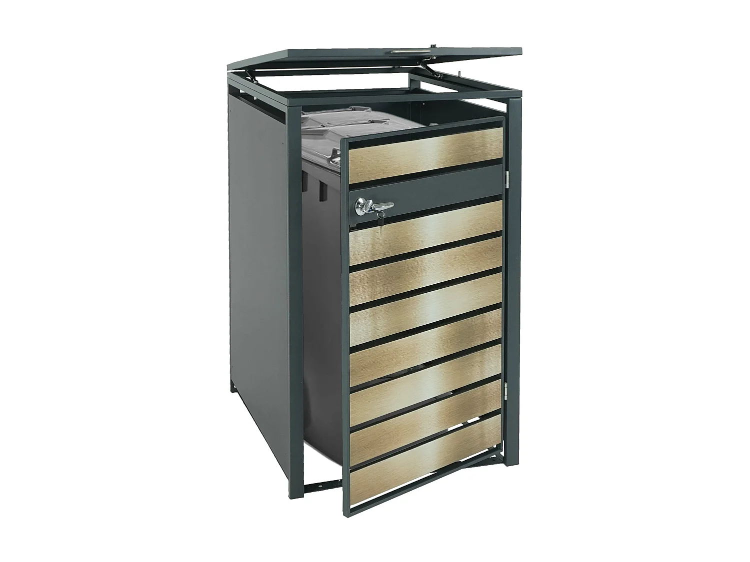 Copribidone box spazzatura rifiuti MCW-J81 XL 98x73x117cm acciaio inox antracite gold