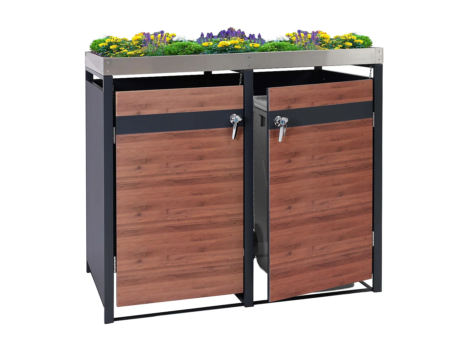 Mülltonnenverkleidung MCW-J82 (2er), Kirsche-Holzoptik dunkelbraun