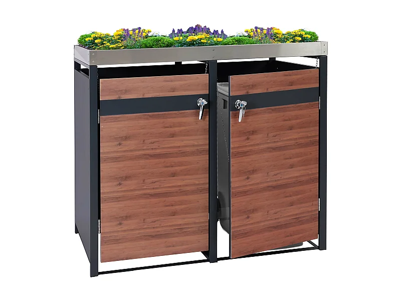 Mülltonnenverkleidung MCW-J82 (2er), Kirsche-Holzoptik dunkelbraun