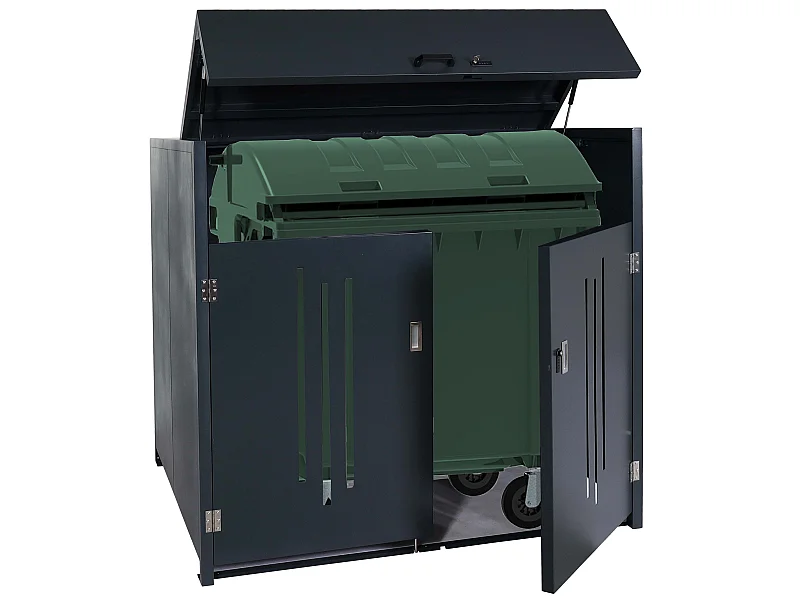 Copribidoni box spazzatura rifiuti MCW-M54 154x160x136cm acciaio zincato antracite