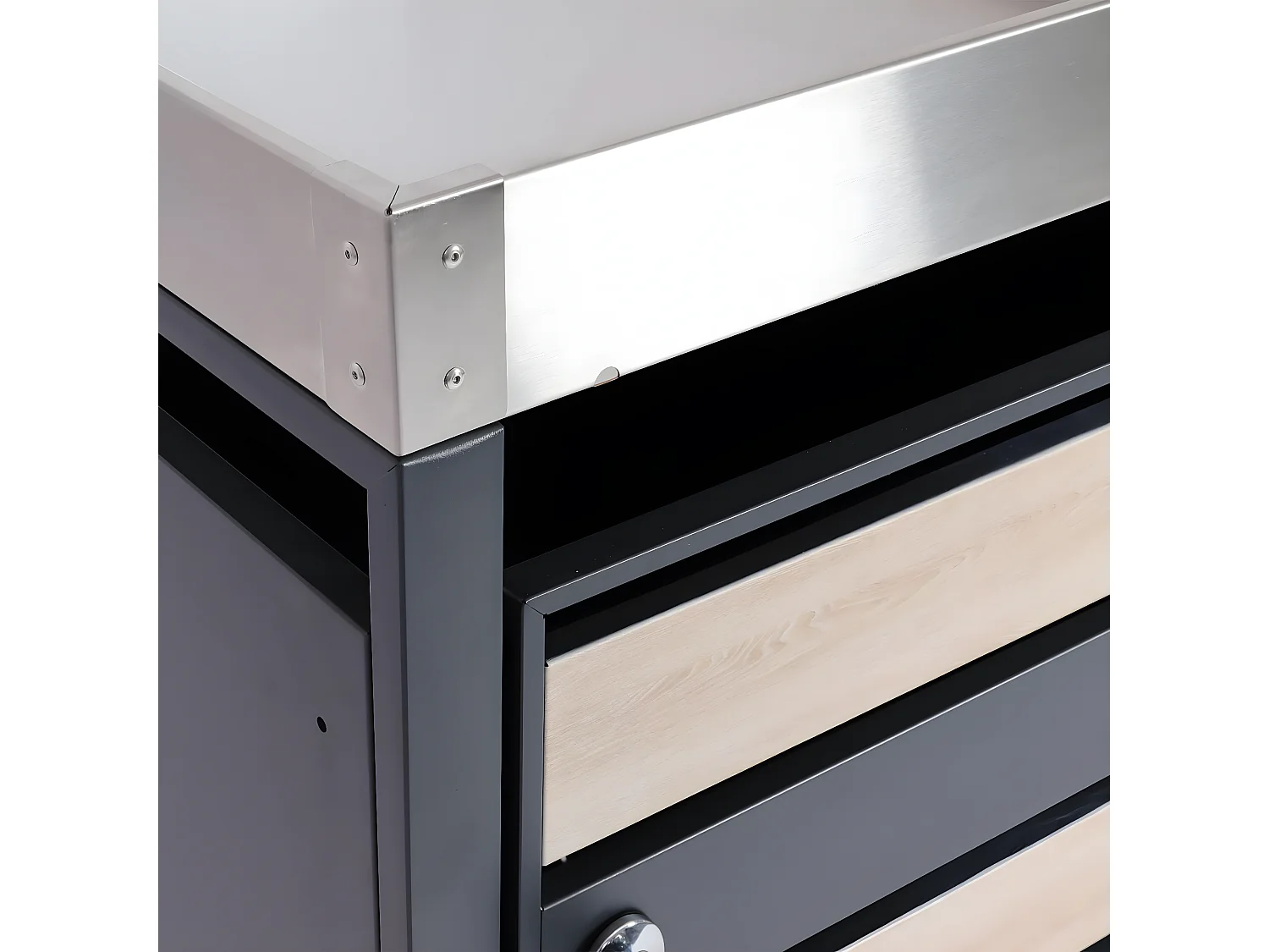 Set 2x copribidoni box spazzatura rifiuti con fioriera MCW-J81 80x132x125cm acciaio inox antracite faggio