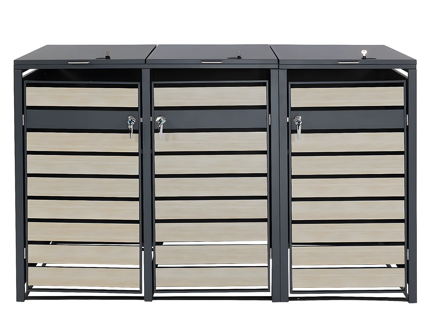 XL Mülltonnenverkleidung MCW-J81 3er/6er, Buche-Holzoptik hellbraun