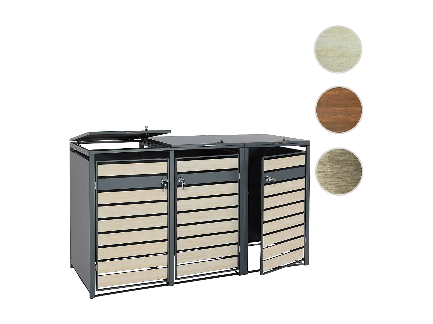 XL Mülltonnenverkleidung MCW-J81 3er/6er, Buche-Holzoptik hellbraun