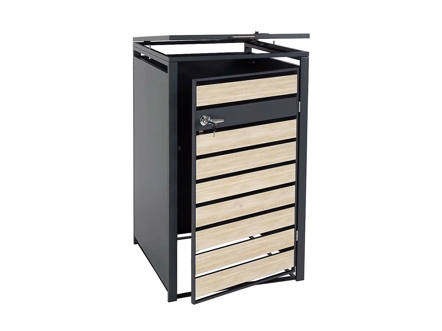 Copribidone box spazzatura rifiuti MCW-J81 XL 98x73x117cm acciaio inox antracite faggio