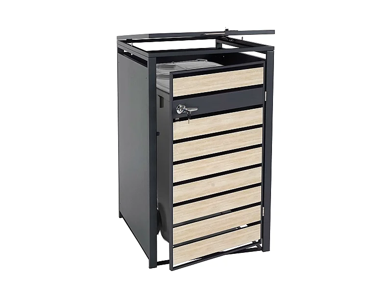 Copribidone box spazzatura rifiuti MCW-J81 XL 98x73x117cm acciaio inox antracite faggio